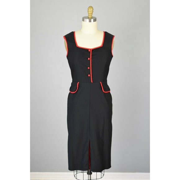 Stop Staring Dresses & Skirts - STOP STARING! BLACK RED RETRO PINUP STRETCH WIGGLE DRESS